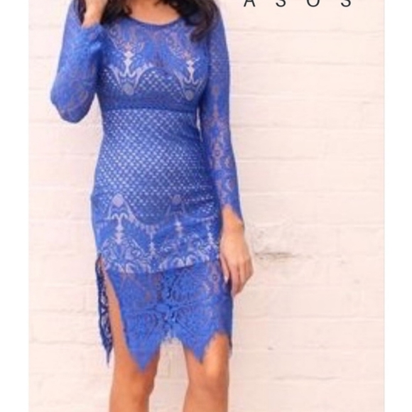 ASOS Love Triangle Blue Lace Midi Dress Sz 8 - Picture 2 of 9